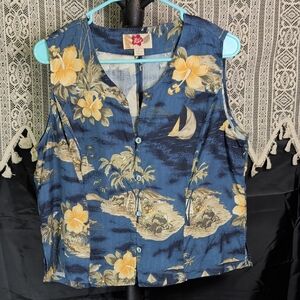 Hilo Hattie Hawaii Hawaiian Vest Large Ladies L Hibiscus Island